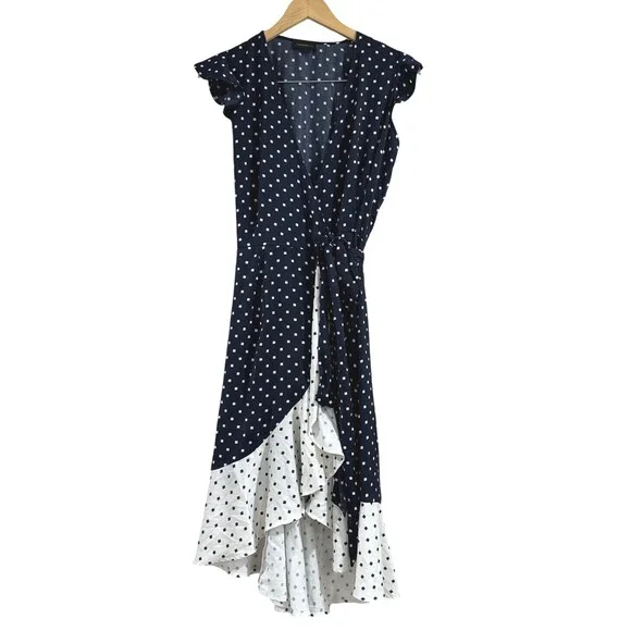 SUMMERSALT The Beach to Brunch Wrap Dress Square Dot in Deep Sea & White  Sand